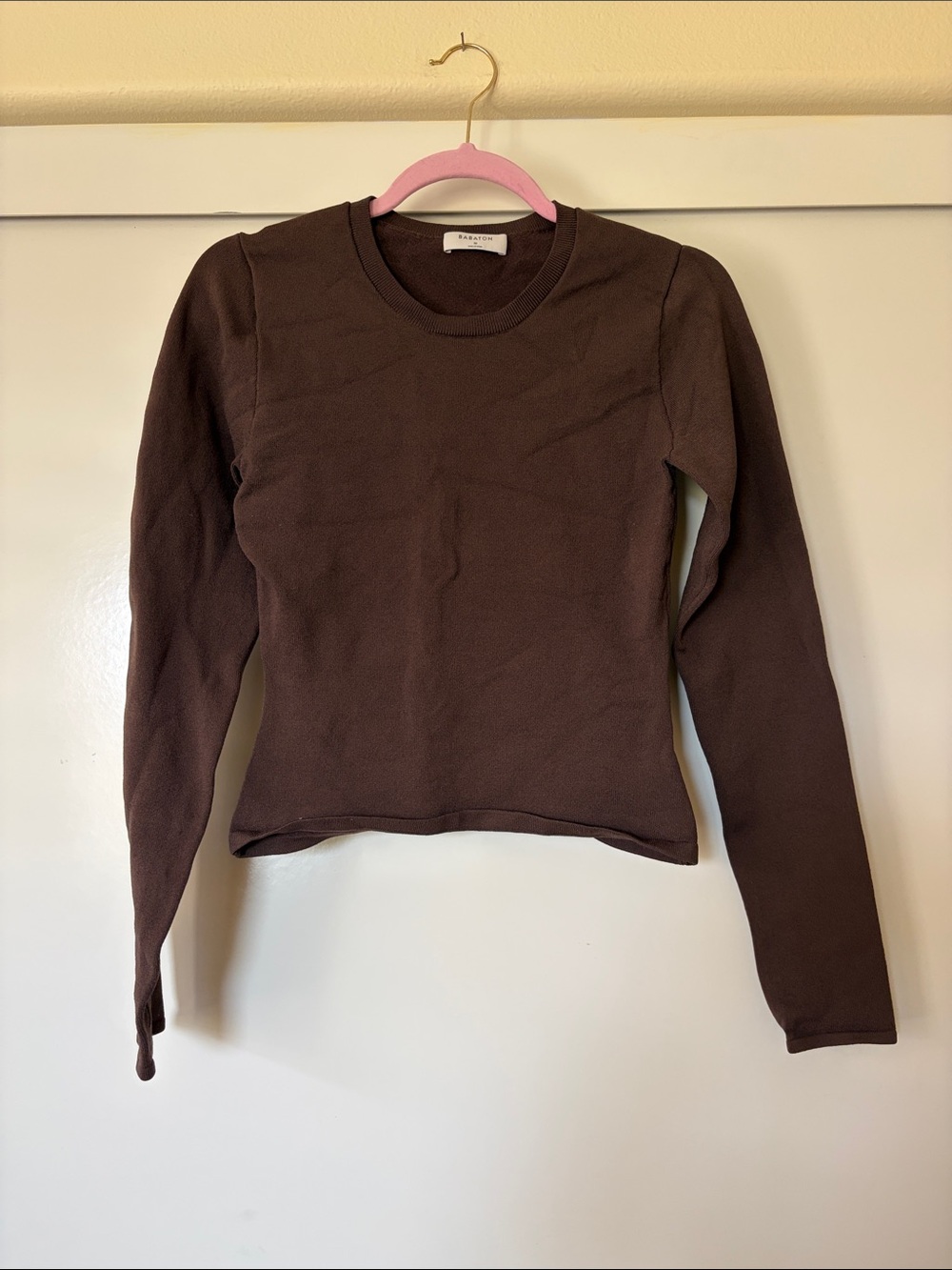 Babaton Chocolate Brown Long-Sleeve Crewneck Top